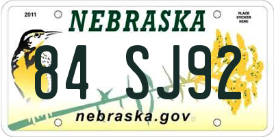 NE license plate 84SJ92