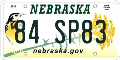 NE license plate 84SP83