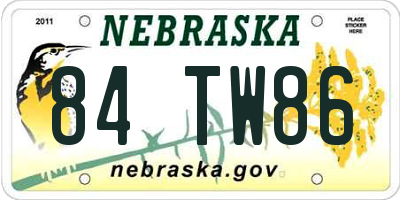 NE license plate 84TW86