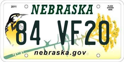 NE license plate 84VF20