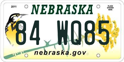 NE license plate 84WQ85