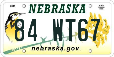 NE license plate 84WT67