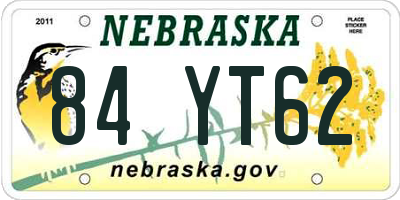 NE license plate 84YT62