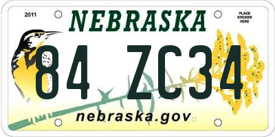 NE license plate 84ZC34