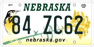 NE license plate 84ZC62