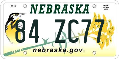 NE license plate 84ZC77
