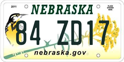 NE license plate 84ZD17