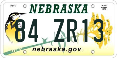 NE license plate 84ZR13