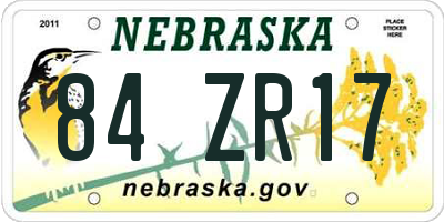 NE license plate 84ZR17