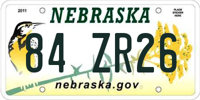 NE license plate 84ZR26