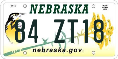 NE license plate 84ZT18