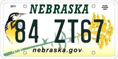 NE license plate 84ZT67