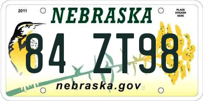 NE license plate 84ZT98