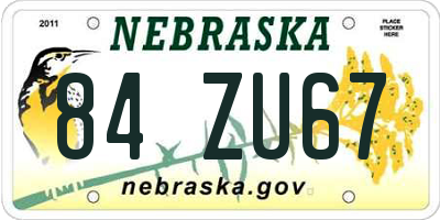 NE license plate 84ZU67