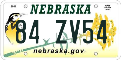 NE license plate 84ZV54