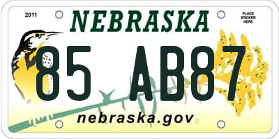 NE license plate 85AB87