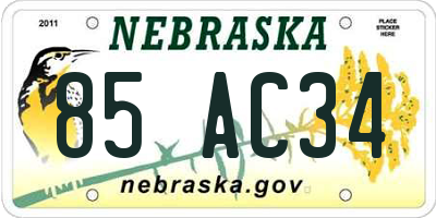 NE license plate 85AC34