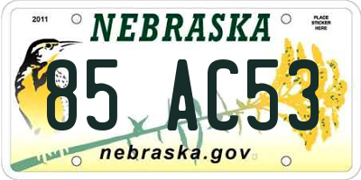NE license plate 85AC53