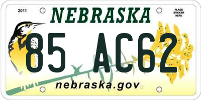 NE license plate 85AC62