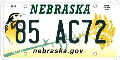 NE license plate 85AC72