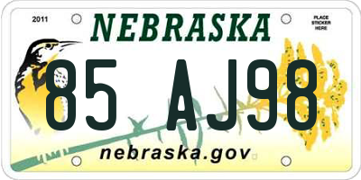 NE license plate 85AJ98