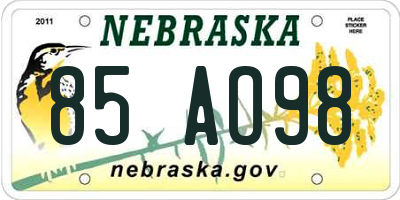 NE license plate 85AO98