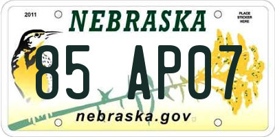 NE license plate 85AP07