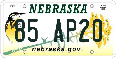 NE license plate 85AP20