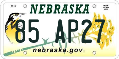 NE license plate 85AP27