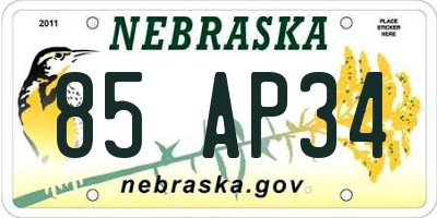 NE license plate 85AP34
