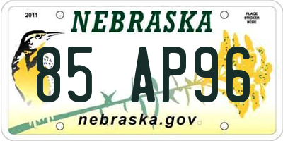NE license plate 85AP96