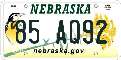 NE license plate 85AQ92