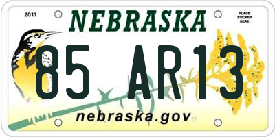 NE license plate 85AR13