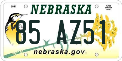 NE license plate 85AZ51