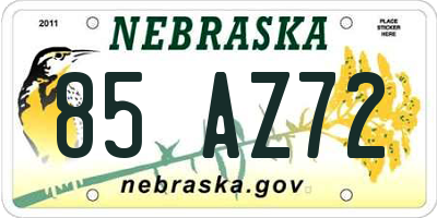 NE license plate 85AZ72