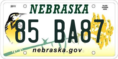 NE license plate 85BA87