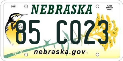 NE license plate 85CO23
