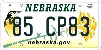NE license plate 85CP83