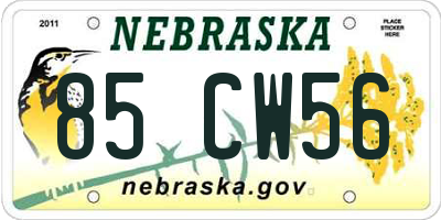 NE license plate 85CW56