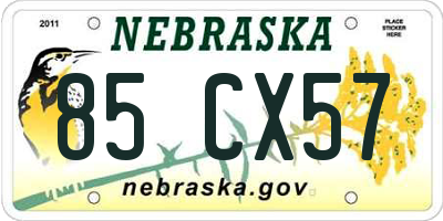 NE license plate 85CX57