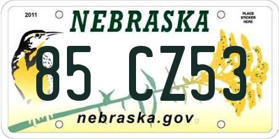 NE license plate 85CZ53