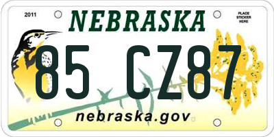 NE license plate 85CZ87