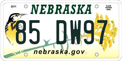 NE license plate 85DW97