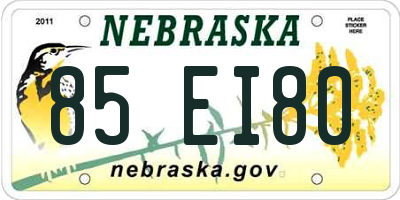 NE license plate 85EI80