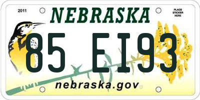 NE license plate 85EI93