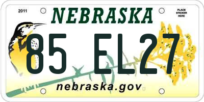 NE license plate 85EL27