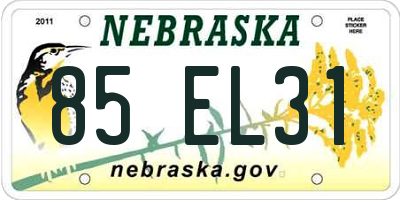 NE license plate 85EL31