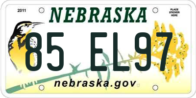NE license plate 85EL97