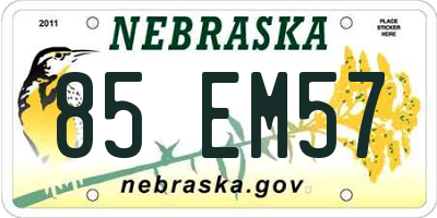 NE license plate 85EM57