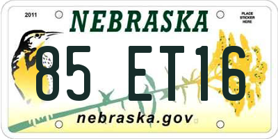 NE license plate 85ET16